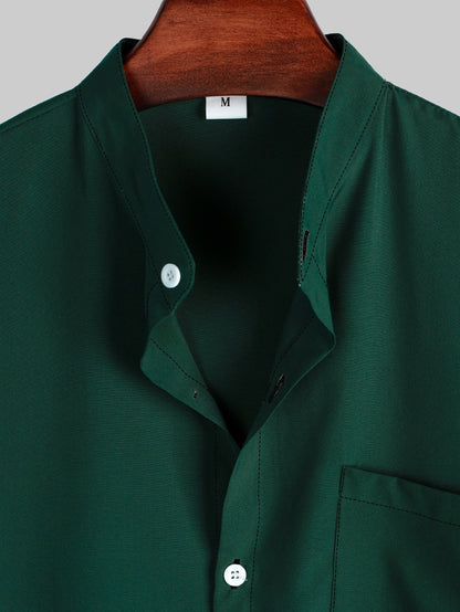Men's Casual Solid-Colored Shirt With Stand-Up Collar