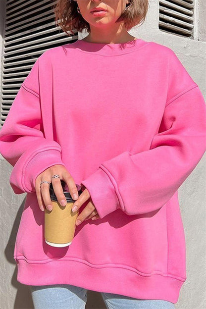 Solid-color Crew-neck Loose-fitting Pullover Hoodie