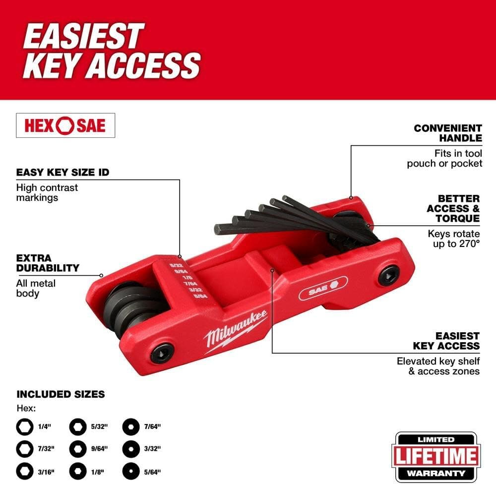 Milwaukee Electric - 17-Key Folding HEX Key Sets - SAE/Metric