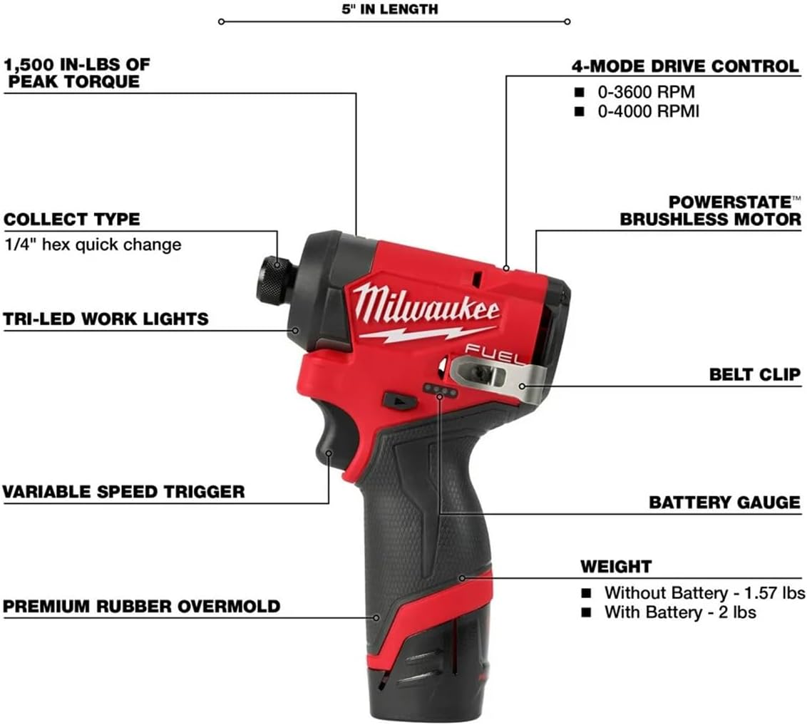 Milwaukee Electric - M12 Fuel. 1/4 HEX Impact Driver KIT