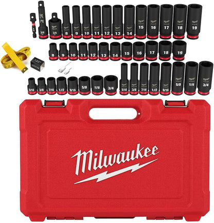 Milwaukee 43PC Shockwave Impact Duty 3/8" Drive SAE & Metric Deep 6 Point Socket Set with Accessories