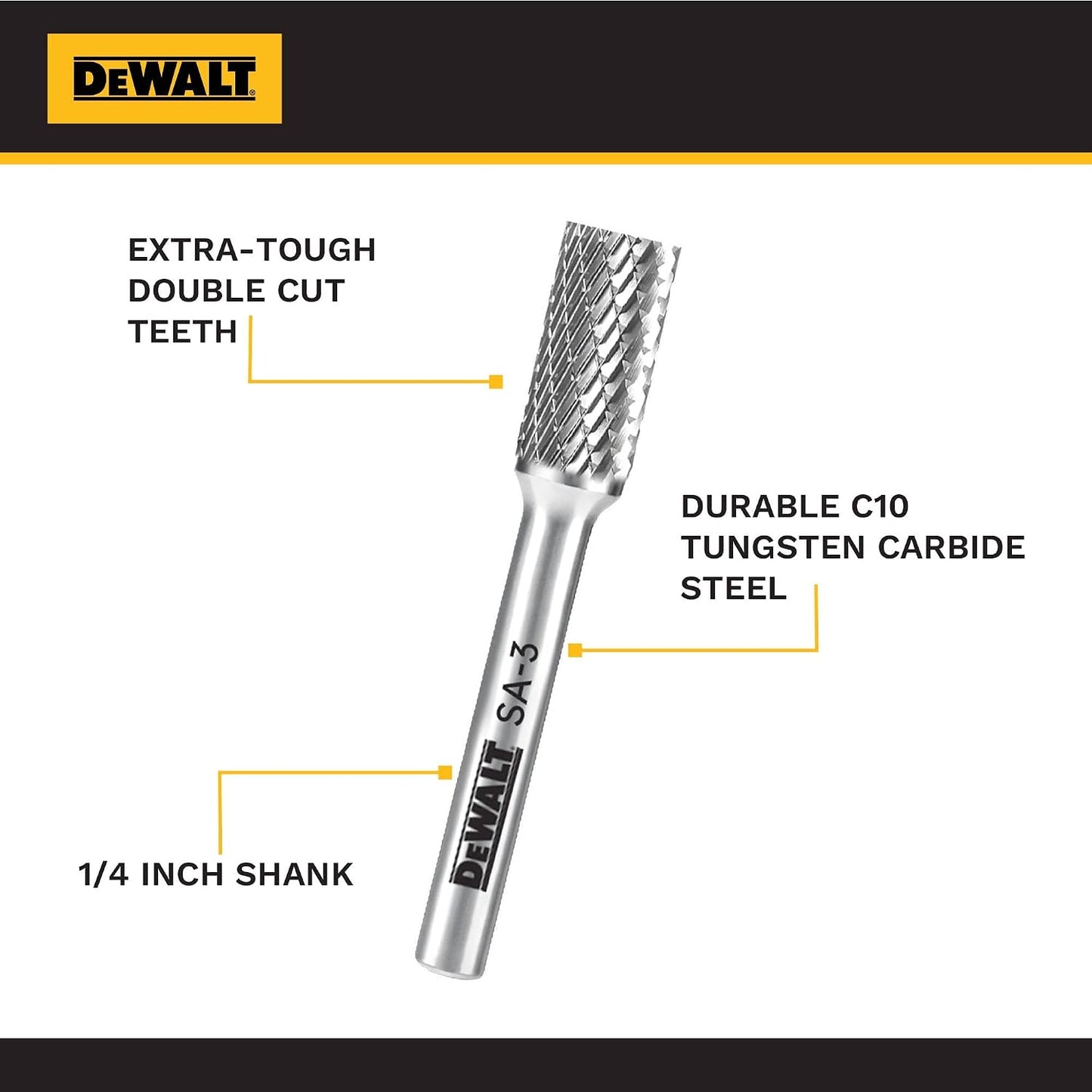 5 Pack DEWALT Tungsten Carbide Burrs Size 3 with 1/4" Shank for Tough Metalworking (DXCBTJ3-5)