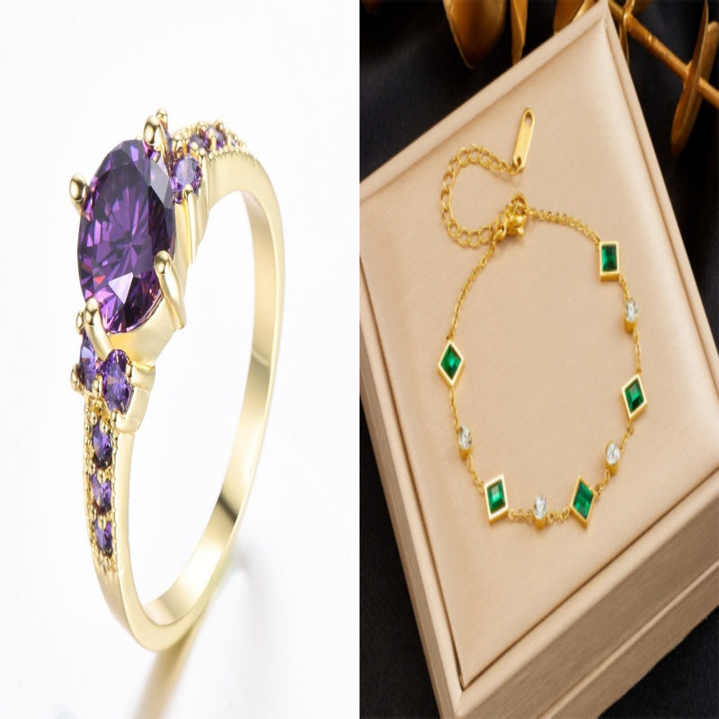 Rhinestone Zircon Four Claw Round Ring