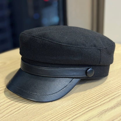 Retro PU Leather Autumn And Winter Wool Hat