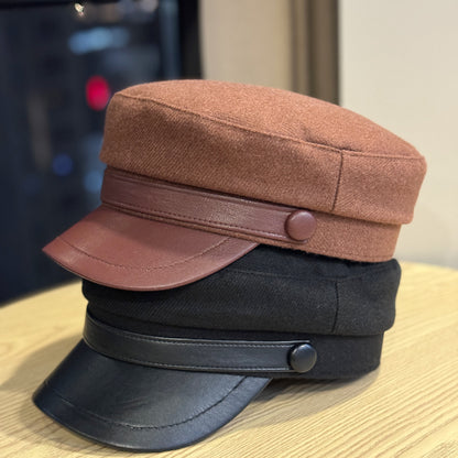 Retro PU Leather Autumn And Winter Wool Hat