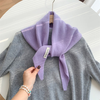Womens Solid-Color Wool Knit Triangle Scarf Shawl For FallWinter