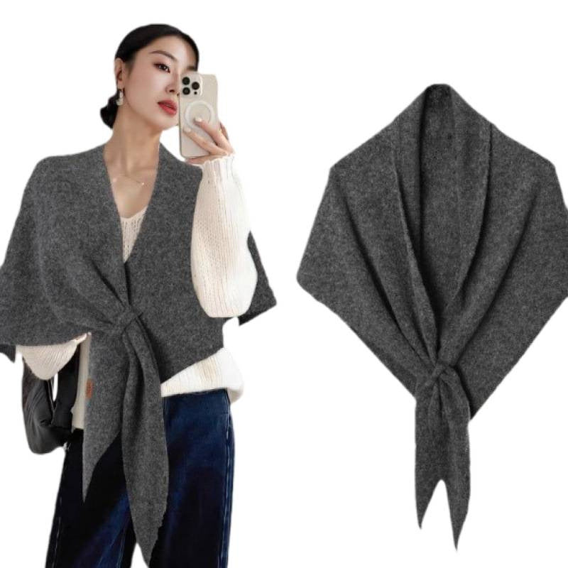Women's Solid-Color Wool Triangle Neck Scarf For Autumn And Winter