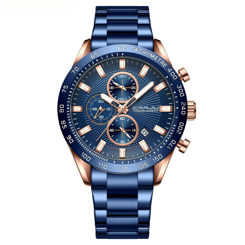 Mens Waterproof Steel-band Six-hand Watch