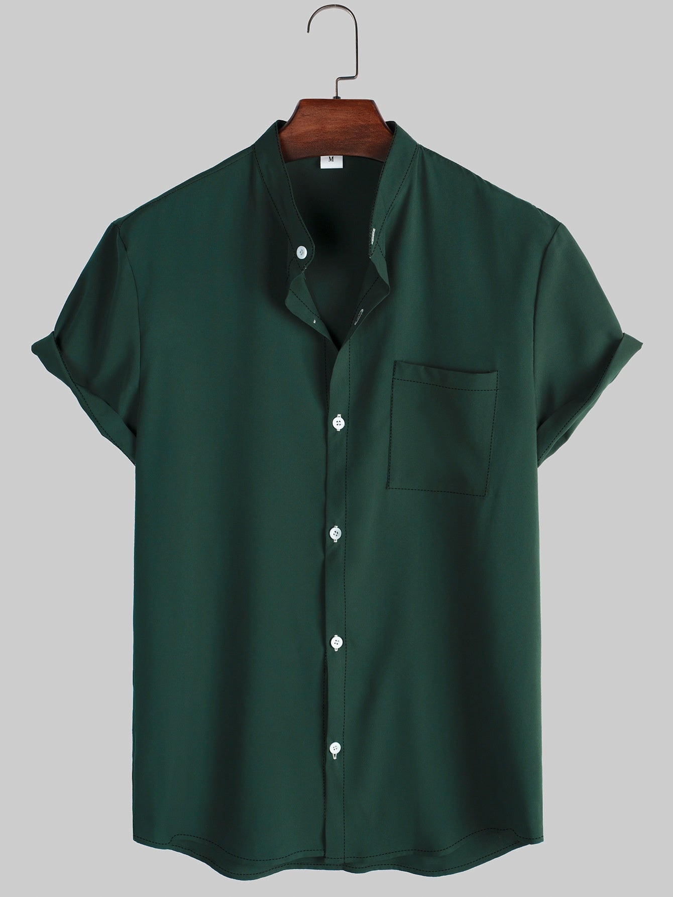 Men's Casual Solid-Colored Shirt With Stand-Up Collar