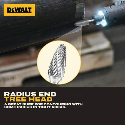 5 Pack DEWALT Tungsten Carbide Burrs Size 3 with 1/4" Shank for Tough Metalworking (DXCBTJ3-5)