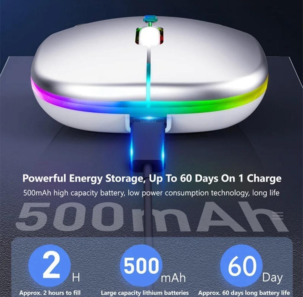 New Slim Silent Rechargeable Wireless Mouse RGB LED USB Mice MacBook Laptop PC