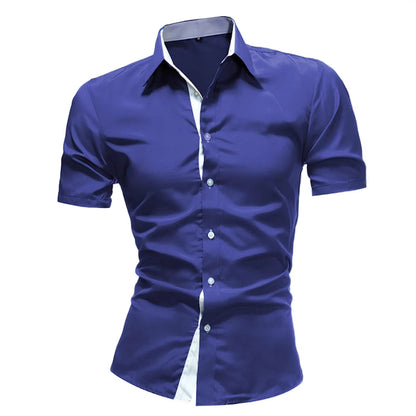 Men's Contrasting-Color Lapel Casual Shirt