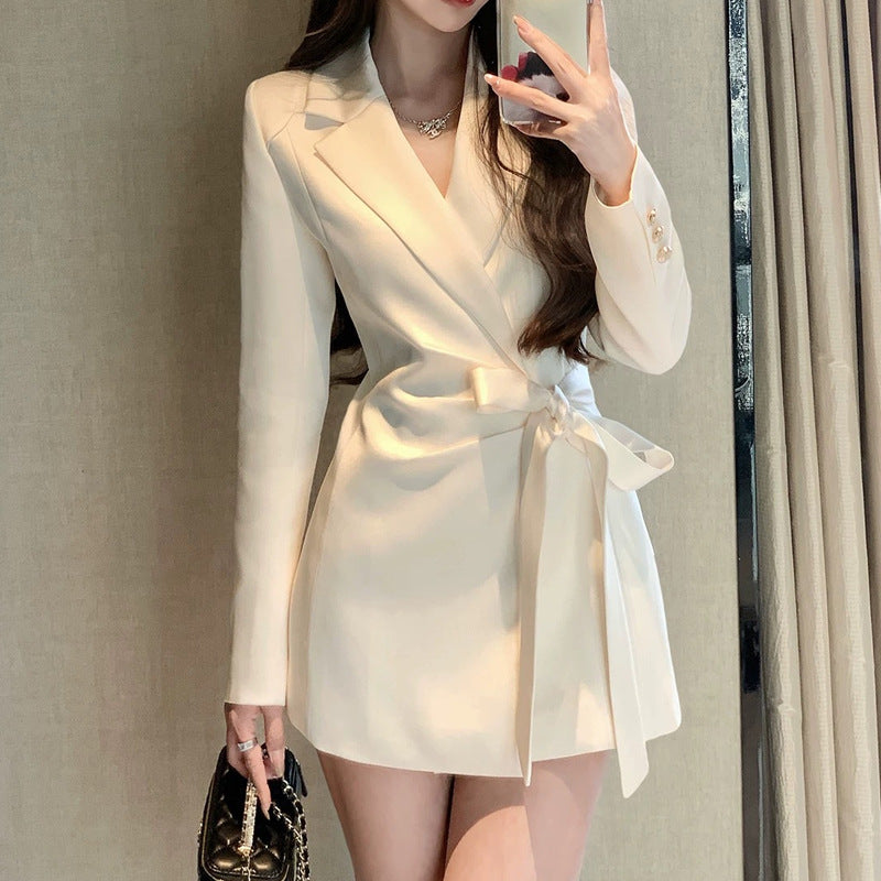 Champagne Beige Mid-Length Womens Blazer