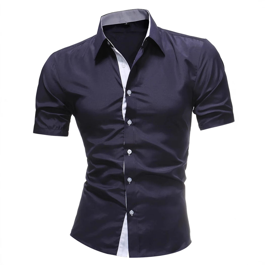 Men's Contrasting-Color Lapel Casual Shirt