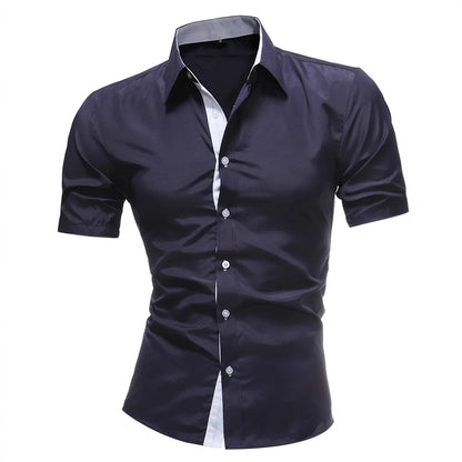Men's Contrasting-Color Lapel Casual Shirt