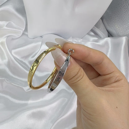 Silver Needle Smooth Letter Large Circular Ear Ring