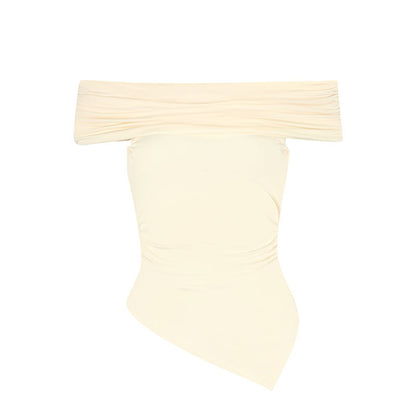 Strapless Slash-neck Irregular-fit Womens T-shirt