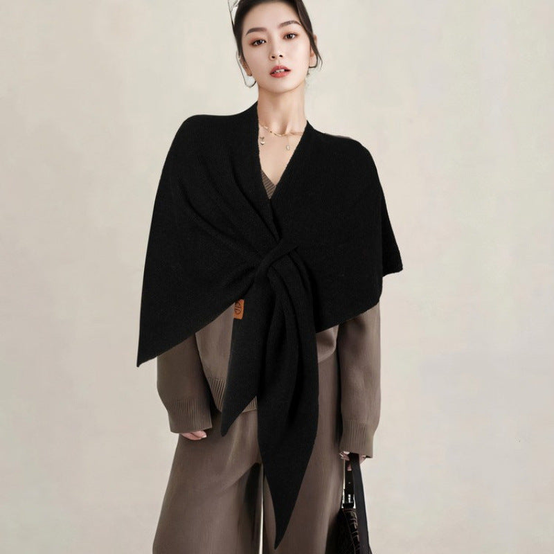 Women's Solid-Color Wool Triangle Neck Scarf For Autumn And Winter
