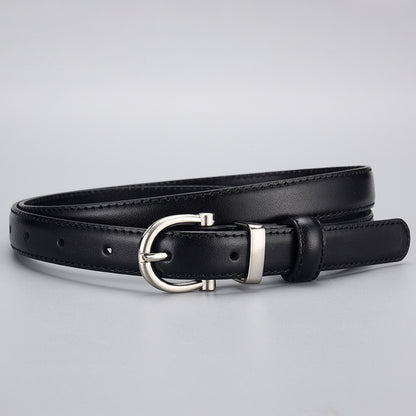 Women's First-Layer Cowhide All-Match Black Slim Belt