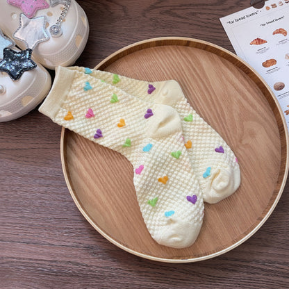 Womens Yellow Socks With Embossed Heart Design