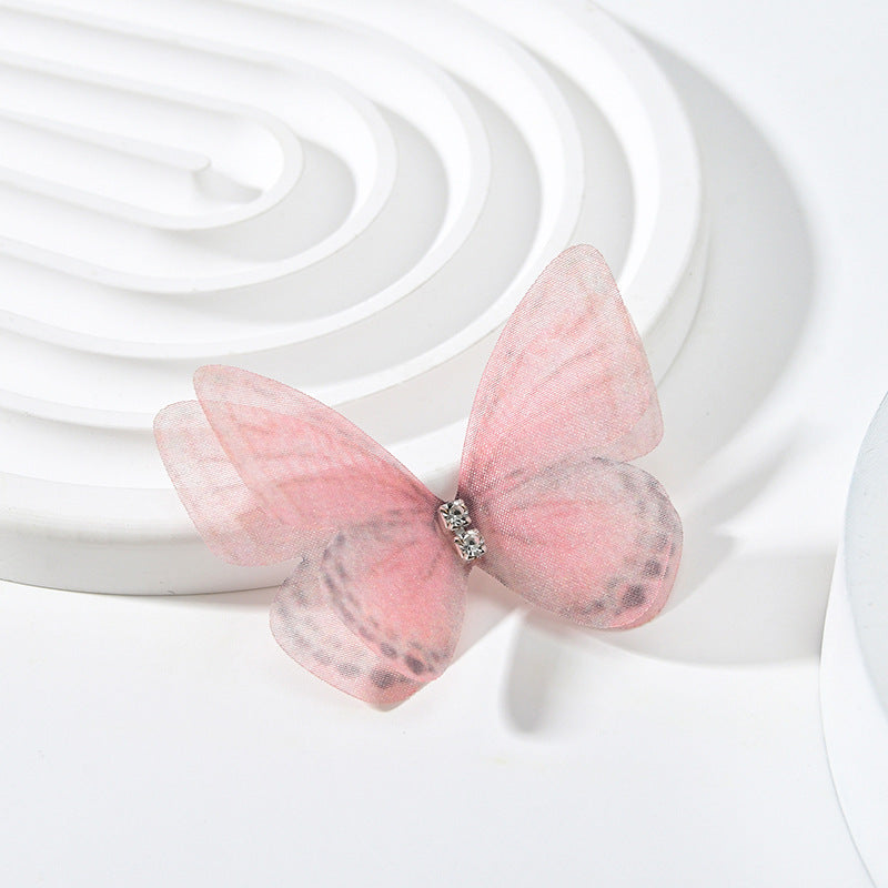 DIY Handmade Double-layer Mesh Laminate Double Diamond Mesh Floral Print Butterfly Jewelry Headdress