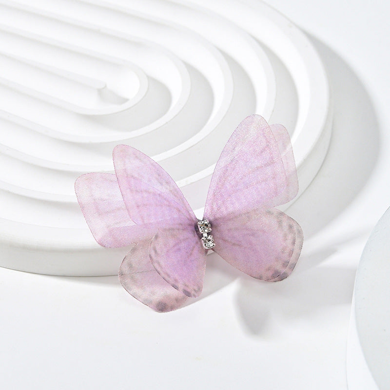 DIY Handmade Double-layer Mesh Laminate Double Diamond Mesh Floral Print Butterfly Jewelry Headdress