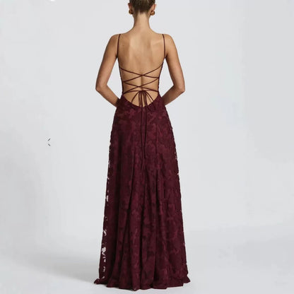 Slim-fit Sling Backless Lace Up Design Dress