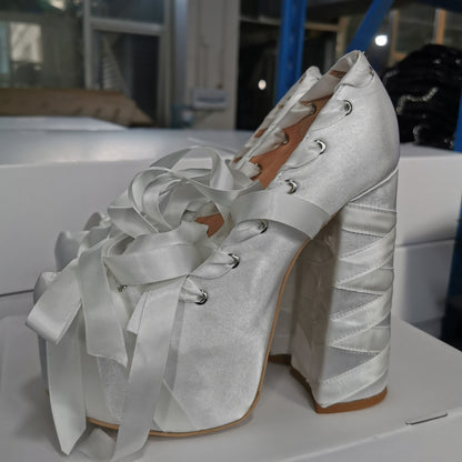 High-heeled Strappy Platform Chunky-heel Plus-size Womens Pumps