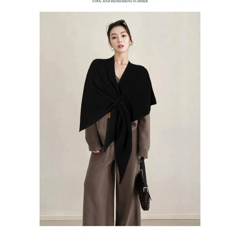 Women's Solid-Color Wool Triangle Neck Scarf For Autumn And Winter