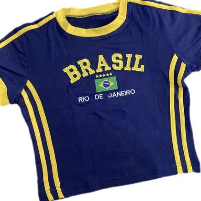 Women's American-style Vintage Short T-shirt And Shorts