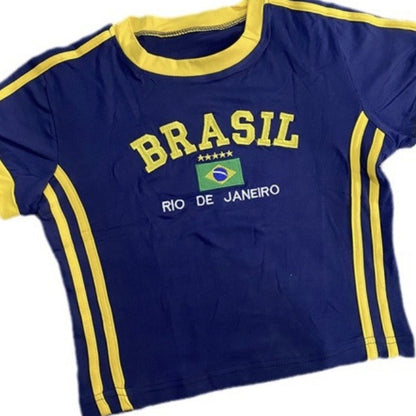 Women's American-style Vintage Short T-shirt And Shorts
