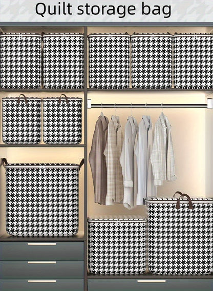 3pcs Mixed Set,100L 140L 180L,Stylish Foldable Zippered Storage Bags, Travel Organizer,Large Capacity, Portable, Moisture-Proof Non-Woven Fabric Solution, Houndstooth Print