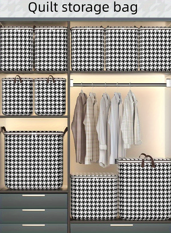 3pcs Mixed Set,100L 140L 180L,Stylish Foldable Zippered Storage Bags, Travel Organizer,Large Capacity, Portable, Moisture-Proof Non-Woven Fabric Solution, Houndstooth Print
