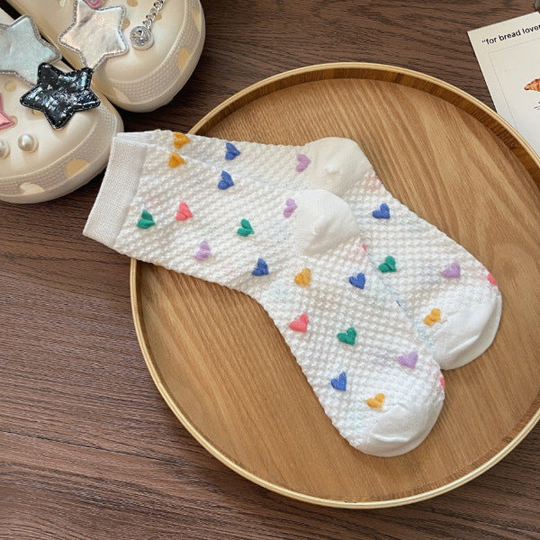 Womens Yellow Socks With Embossed Heart Design