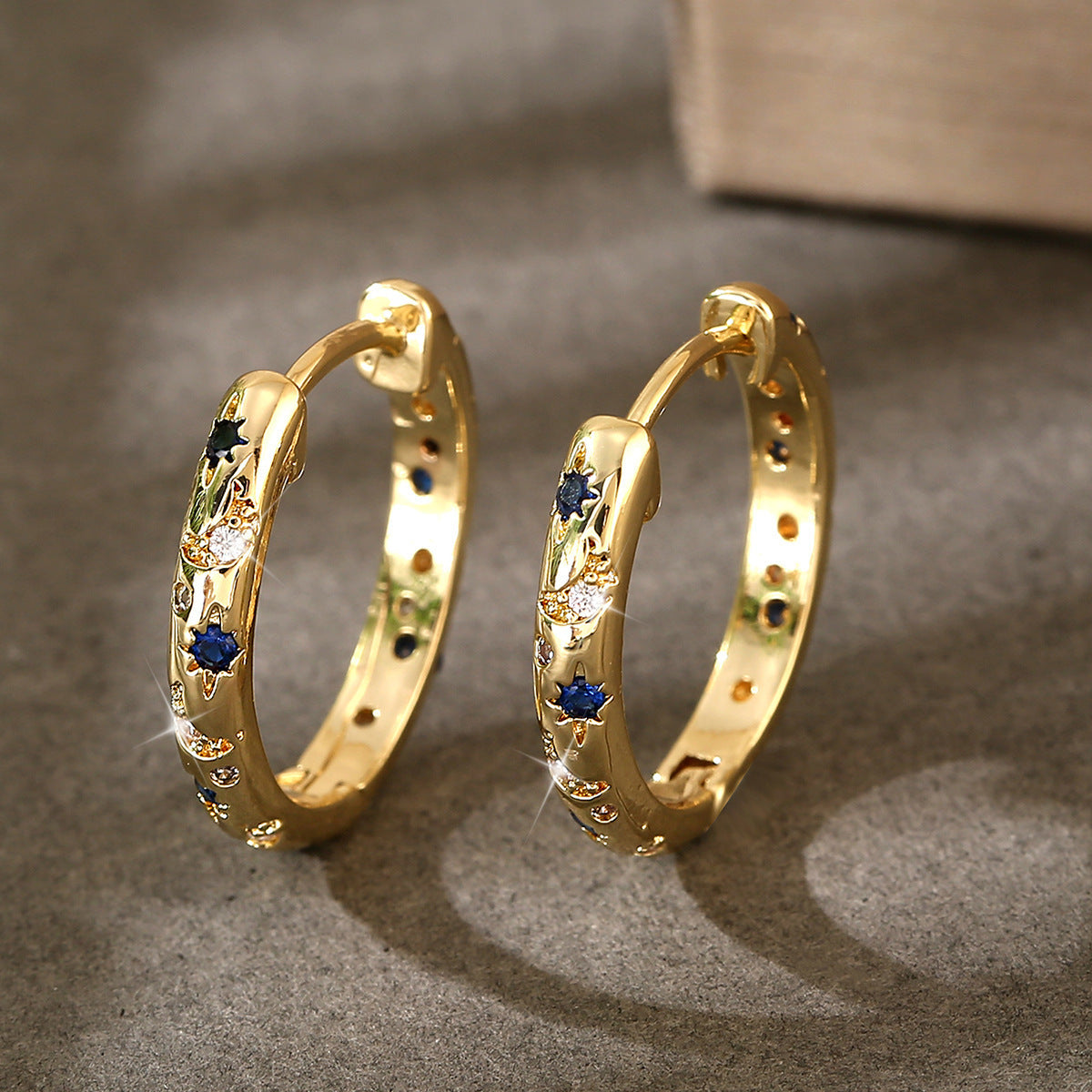 Elegant Copper Inlaid Color Zirconium Large Hoop Earrings