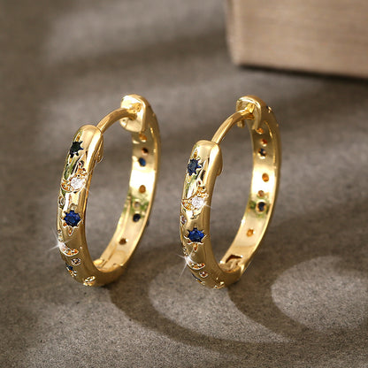 Elegant Copper Inlaid Color Zirconium Large Hoop Earrings