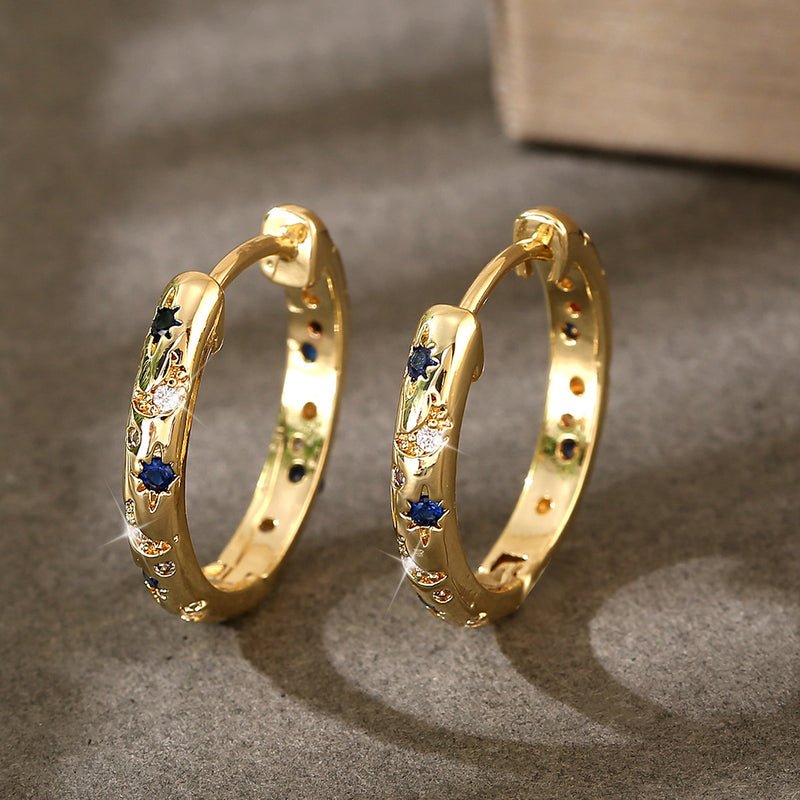 Elegant Copper Inlaid Color Zirconium Large Hoop Earrings
