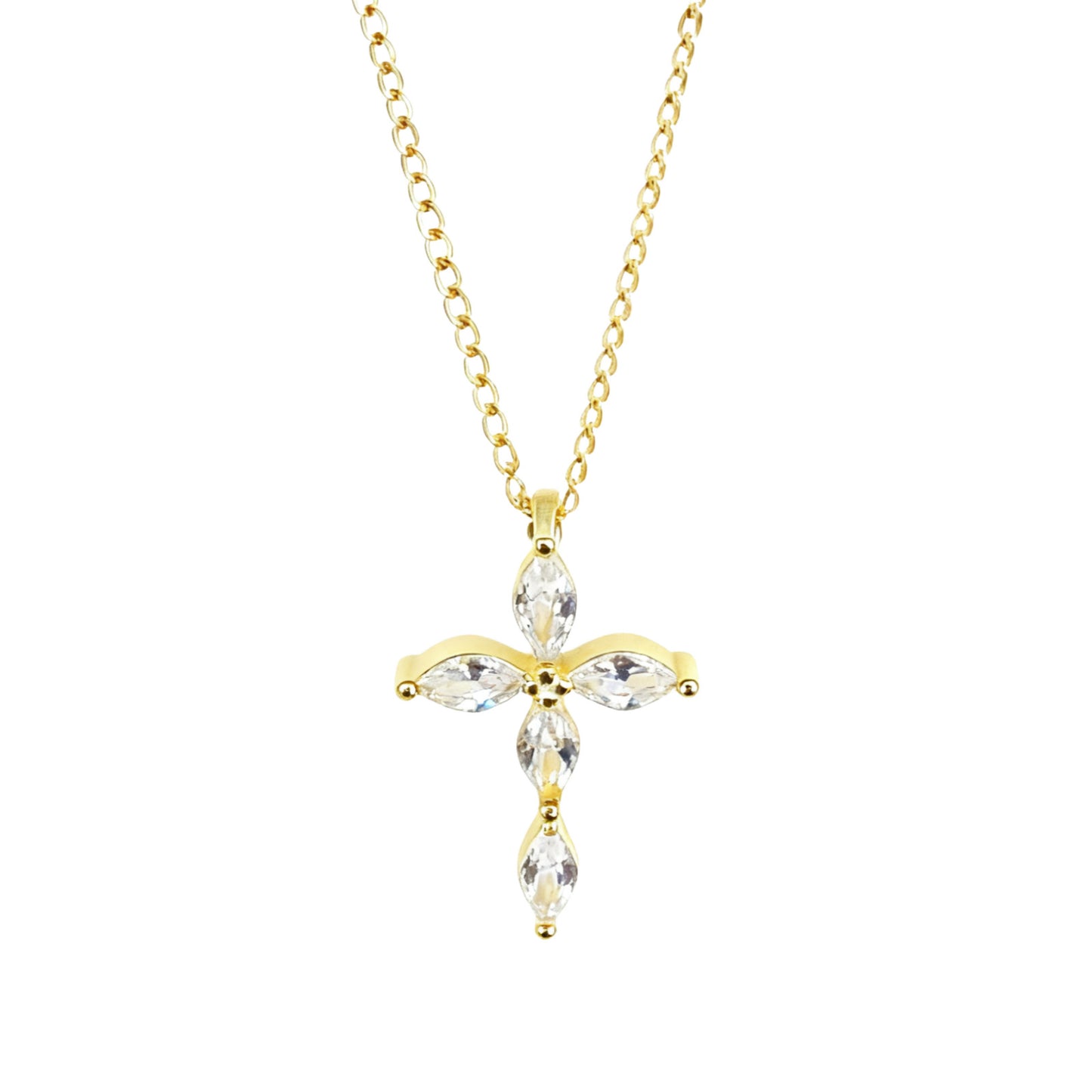 S925 Sterling Silver 14K Gold-Plated Cross Necklace With Diamonds