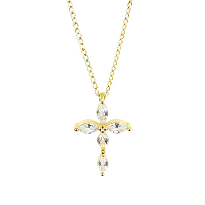 S925 Sterling Silver 14K Gold-Plated Cross Necklace With Diamonds