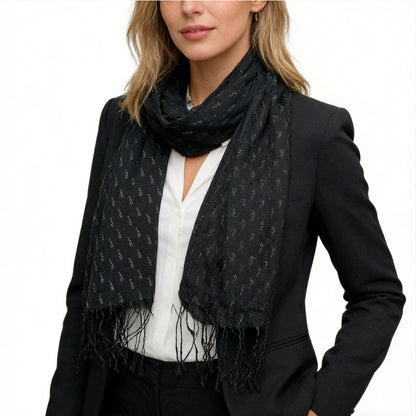 Black Printed Viscose Scarf - Elegant Evening Scarf 67inchx26inch