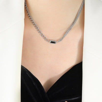 Retro Inlaid Zircon Double-Layer Chunky Chain Necklace Set For Women