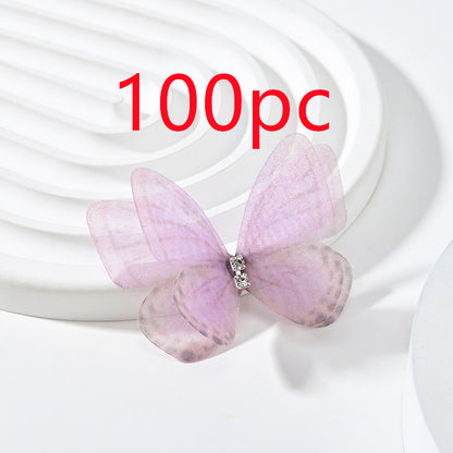 DIY Handmade Double-layer Mesh Laminate Double Diamond Mesh Floral Print Butterfly Jewelry Headdress