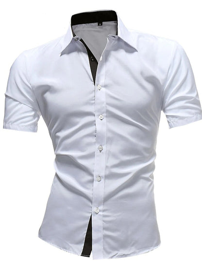 Men's Contrasting-Color Lapel Casual Shirt