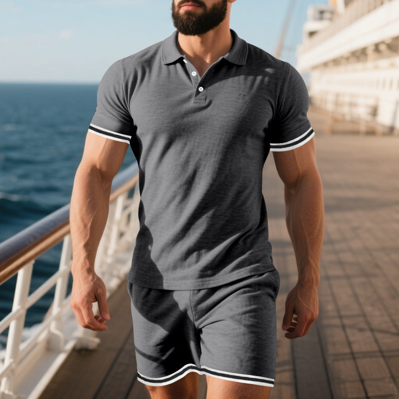 Male Color Blocking Sports And Leisure Teen T-shirt Suit