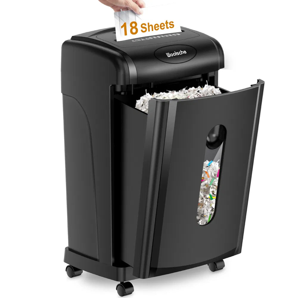 Woolsche Paper Shredder, 18-Sheet Cross Cut With 7.93Gallon Pull Out Bin, P-4 Security Level, Shred Paper And Credit Card And CD, Durable&Fast With Auto Jam Proof System Shredder For Office
