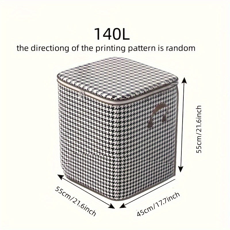 3pcs Mixed Set,100L 140L 180L,Stylish Foldable Zippered Storage Bags, Travel Organizer,Large Capacity, Portable, Moisture-Proof Non-Woven Fabric Solution, Houndstooth Print
