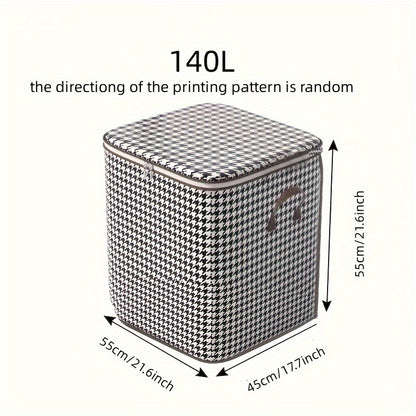 3pcs Mixed Set,100L 140L 180L,Stylish Foldable Zippered Storage Bags, Travel Organizer,Large Capacity, Portable, Moisture-Proof Non-Woven Fabric Solution, Houndstooth Print