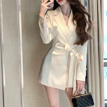 Champagne Beige Mid-Length Womens Blazer