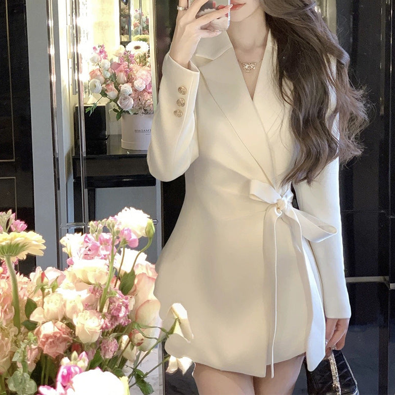 Champagne Beige Mid-Length Womens Blazer