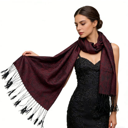 2pcs Floral Romantic Jacquard Florals On Vivid Magenta Long Scarf ,Luxe Look For Evening Wear,Scarf,vacation,daily Life,evening Party,Office Appropriate Subtlety For Women Men